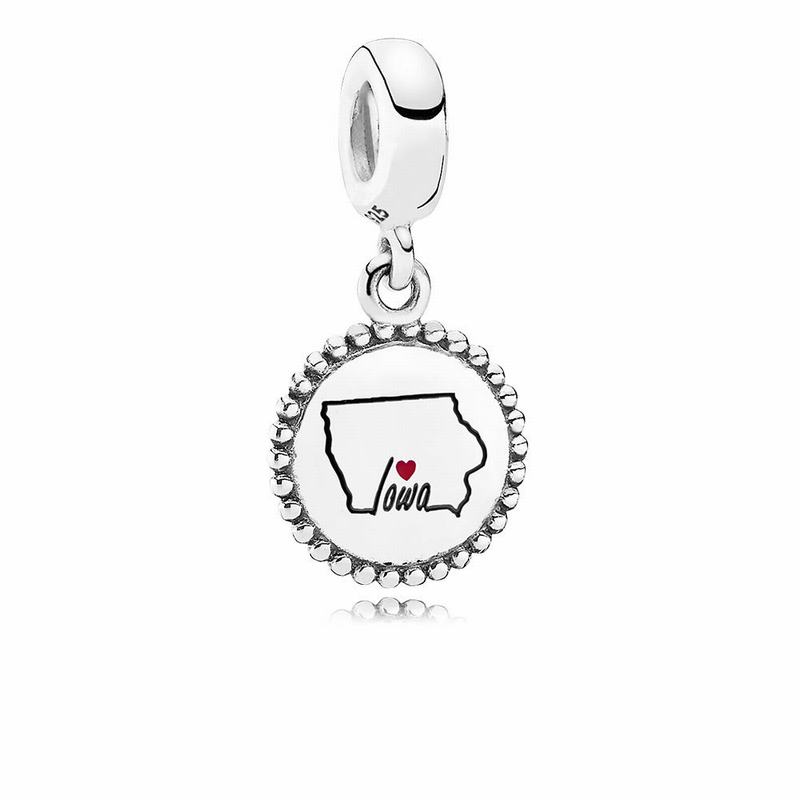 Pandora Iowa State Heart Dangle Charm - Sterling Silver/Enamel/Black - Canada | MN7377UY